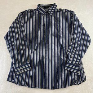 Wayne Gretzky Button Down Dress Shirt Men Size XL Blue Striped Collared Cotton